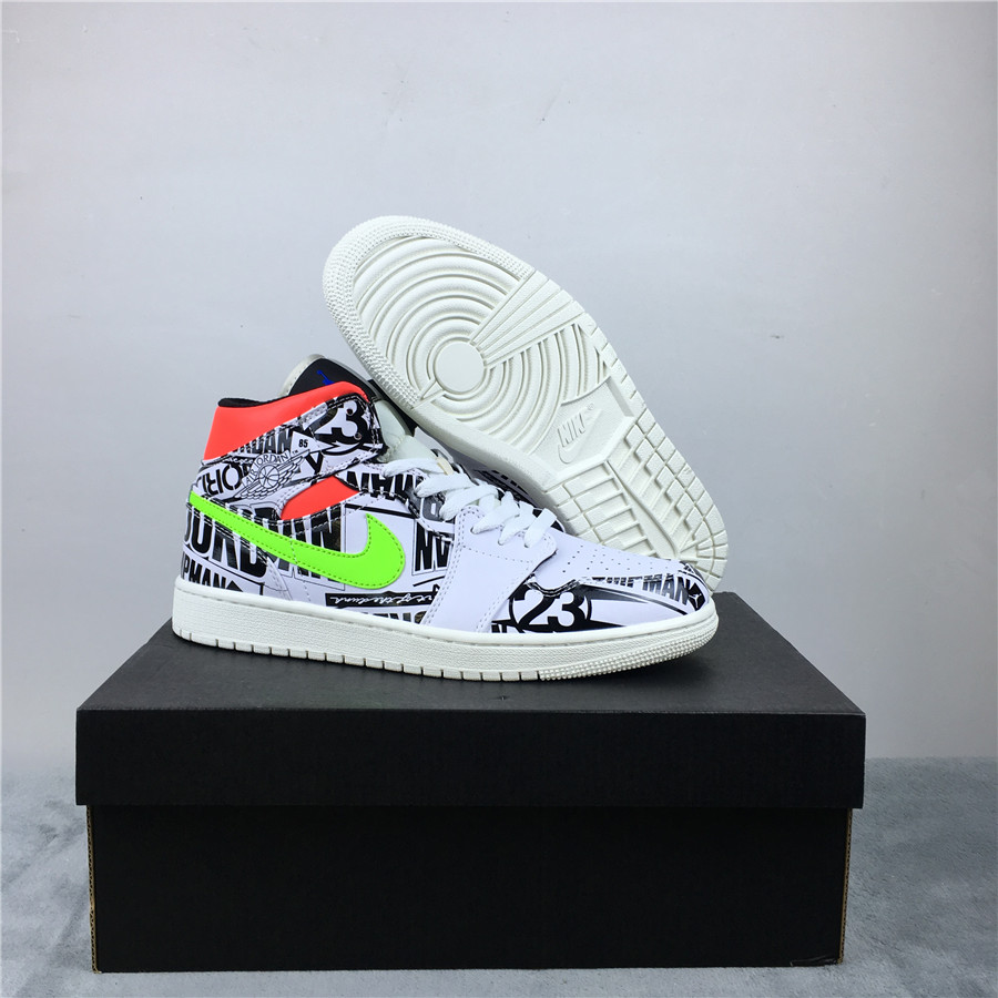 Air Jordan 1 Mid Graffiti Black Red Green Shoes - Click Image to Close